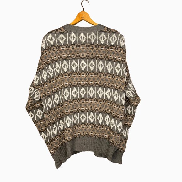 Vintage 90s Grandpa Cardigan in Earth Tone Neutrals | Geoffrey Hayes Wool Blend - Picture 2 of 7